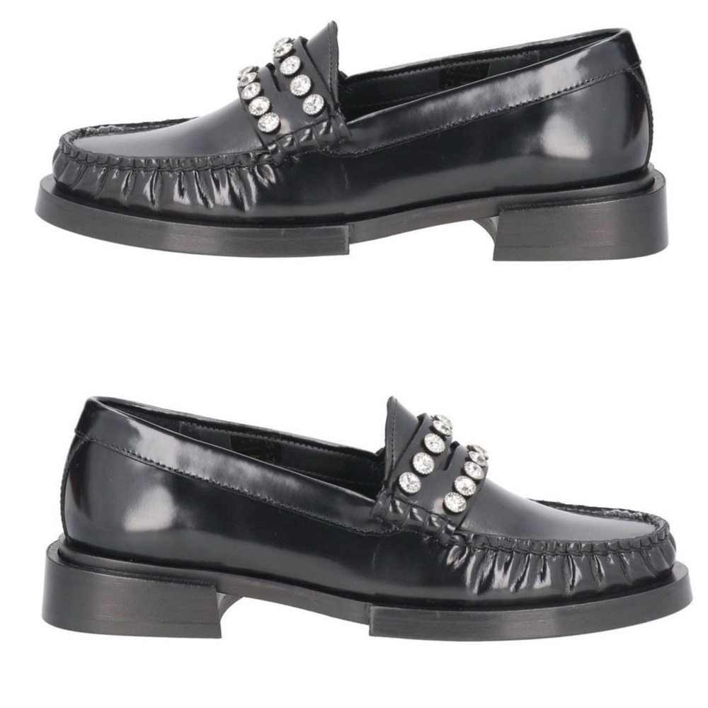 SANDRO Crystal-Embellished Patent-Leather Women’s Black Slip On Loafers Size 5 - Picture 10 of 16